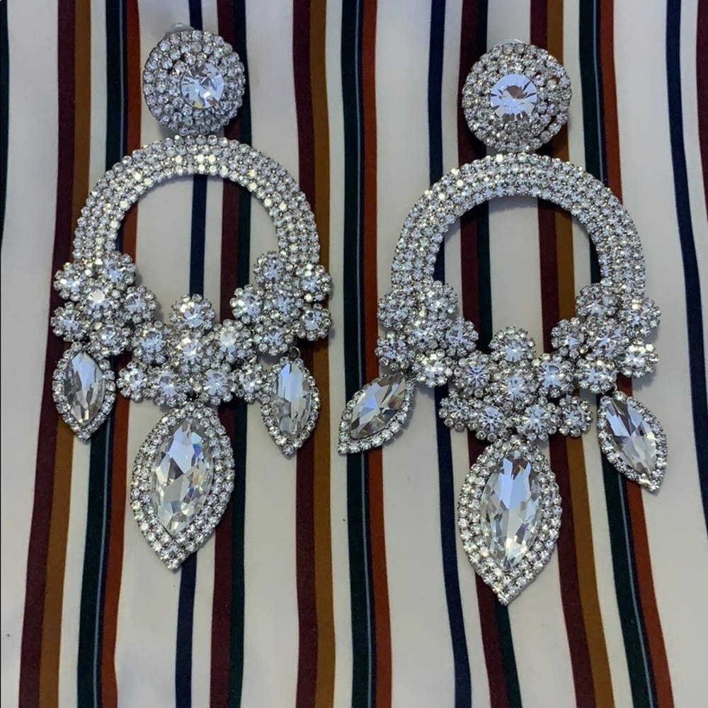 Large White and Silver Floral Earrings